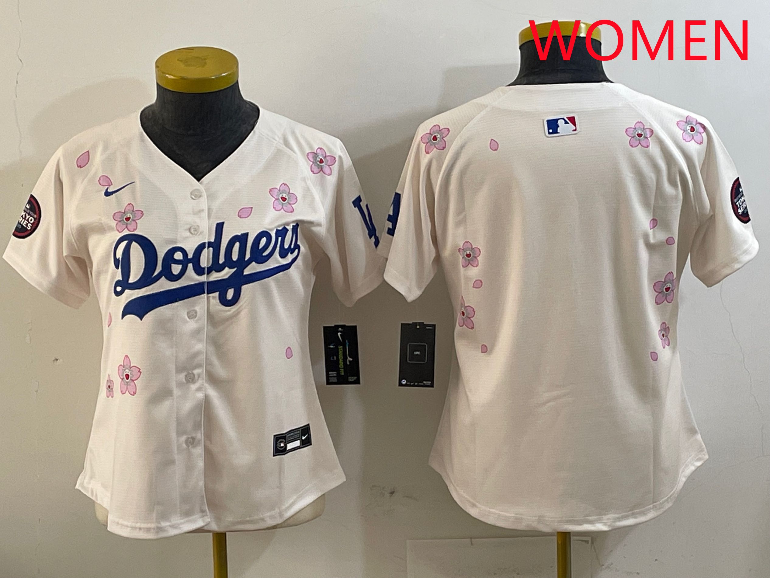 Women Los Angeles Dodgers Blank Cream Sakura Edition 2025 Nike MLB Jersey style 1->women mlb jersey->Women Jersey